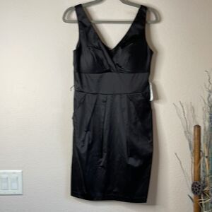 Bisou Bisou Black Satin Wiggle Cocktail Dress Beaded Strap 2000s Dead Stock